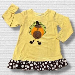 Bailey Boy’s Thanksgiving Turkey Ruffle Tunic Dress 4t Vintage USA Yellow